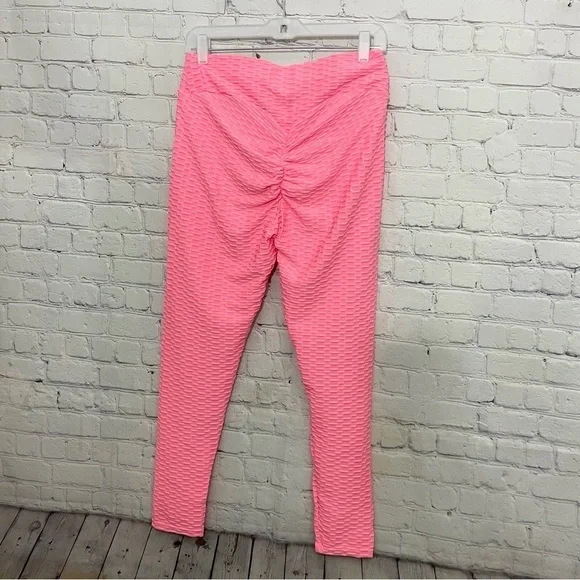 NWOT Pink Women’s High Waist Yoga Lifting Textured Leggings Pants Size X -Large - Picture 6 of 6